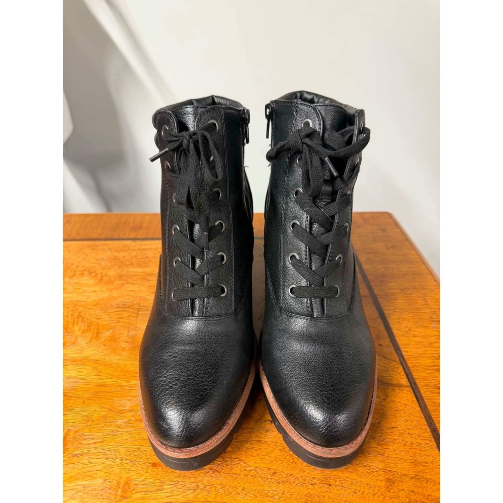 Naturalizer Womens 11M Black Boots Madalynn3 Lace Up Zip Block Heel Lug Sole